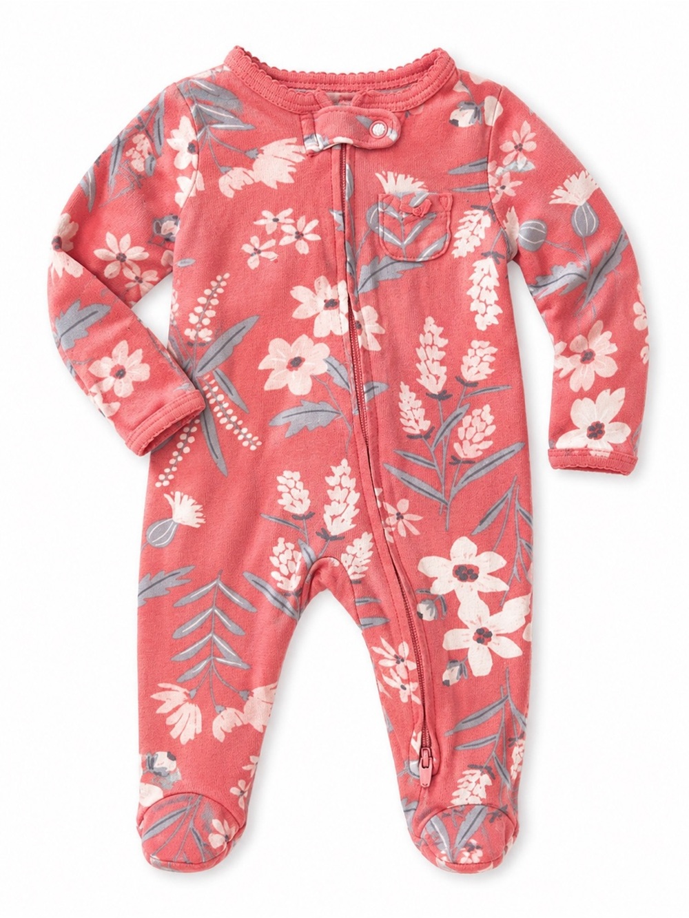 Carter's Coral Floral Zip-Front Footed One-Piece